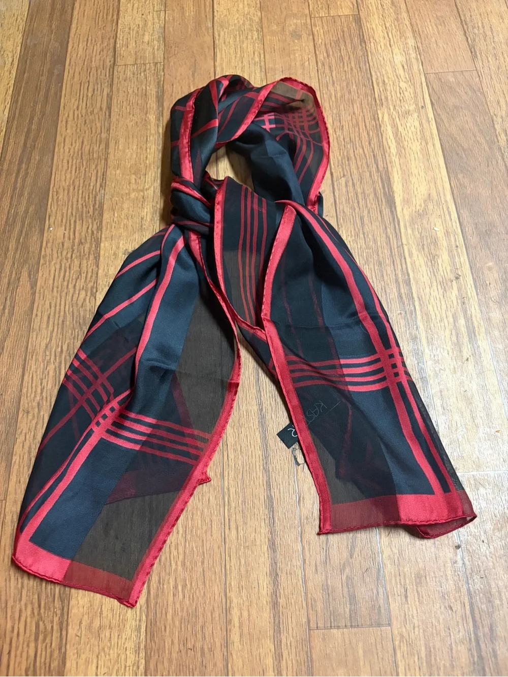 Kasper Black & Red Plaid Sheer Scarf for Men